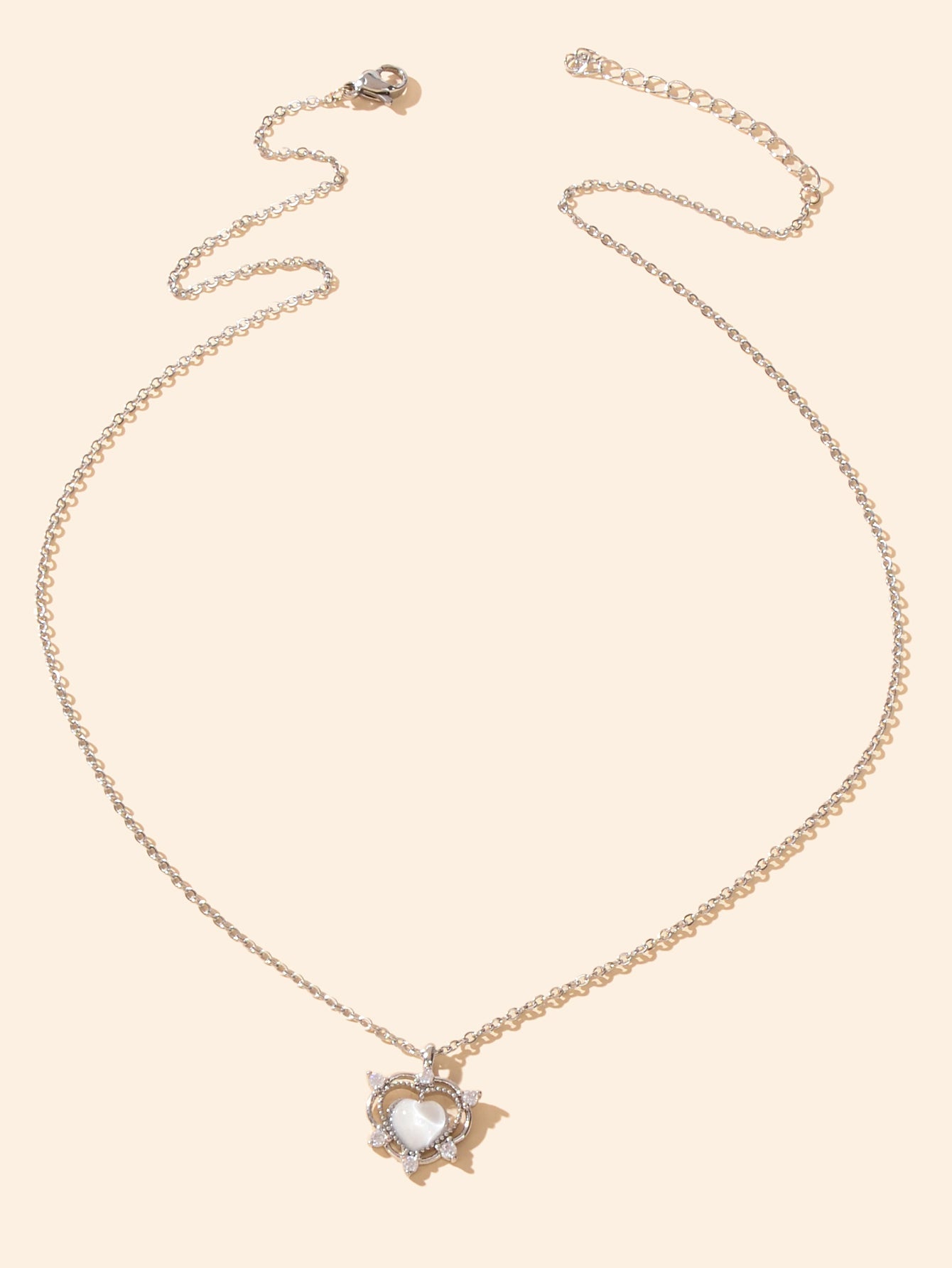 Exquisite Silver Chain Rhinestone Opal Decor Heart Pendant Necklace Gift Jewelry-1
