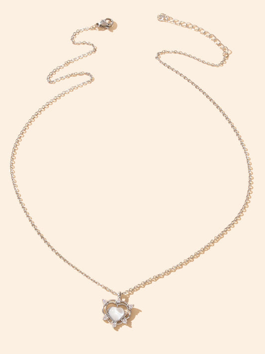 Exquisite Silver Chain Rhinestone Opal Decor Heart Pendant Necklace Gift Jewelry-1