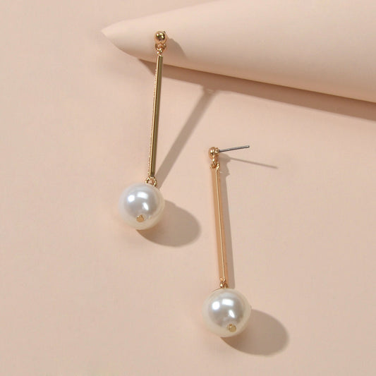 Wedding Engagement Gift Jewellery Gold Bar Pearl Charm Pendant Earrings Women-1
