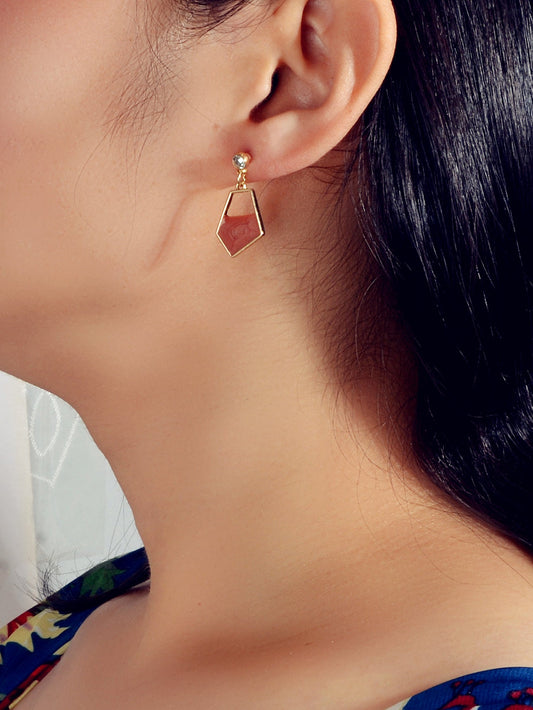 Rhinestone Decor Red Khaki Enamel Geometric Dangle Earrings Female Party Jewelry-1