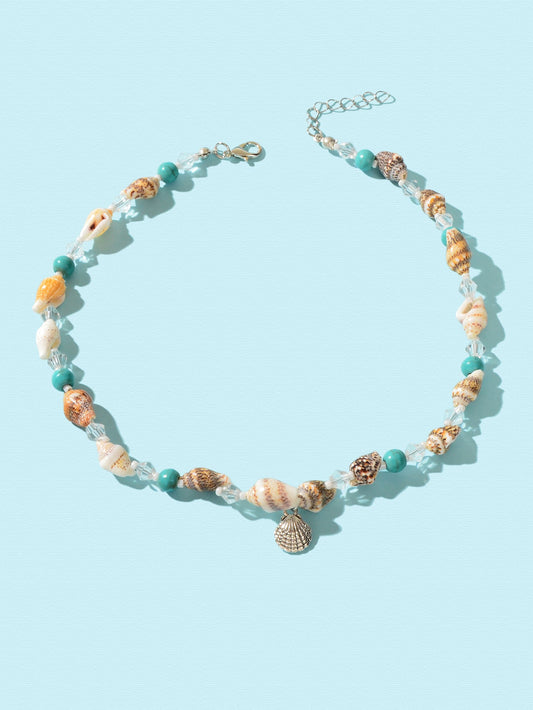 Ethnic Style Handmade Conch Beaded Chain Shell Charm Collar Sea Series Necklace-1