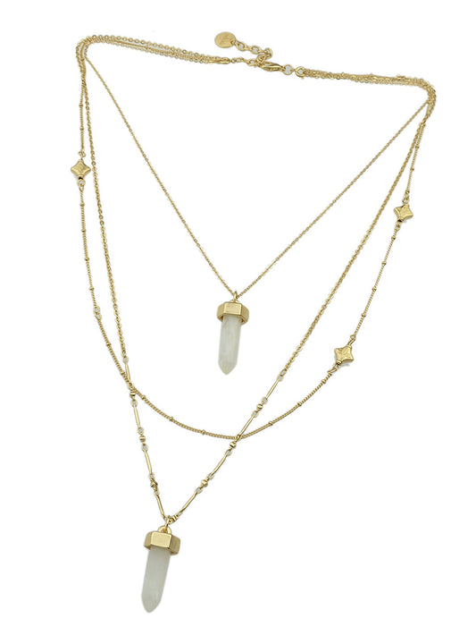 Multi-layer Gold Chain White Bullet Point Pendant Necklace Boho Chic Jewellery-1