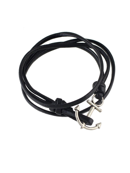 Nautical Jewelry Black Blue Pu Leather Anchor Wrap Bracelet Women Men Wristbands-1