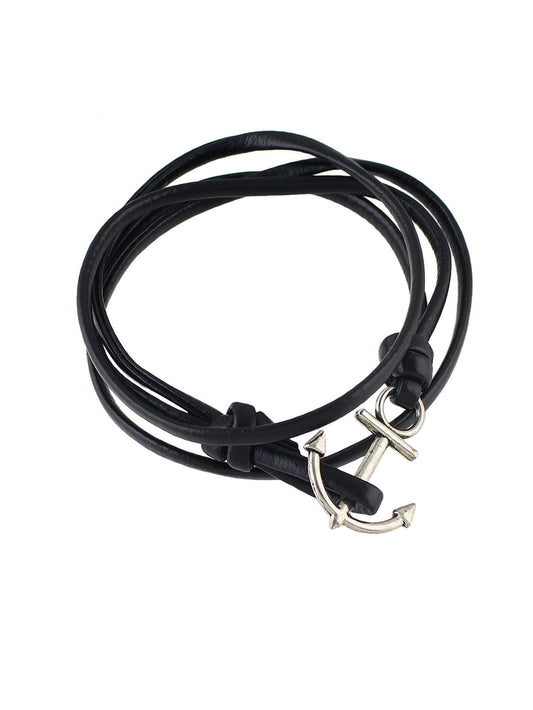 Nautical Jewelry Black Blue Pu Leather Anchor Wrap Bracelet Women Men Wristbands-1
