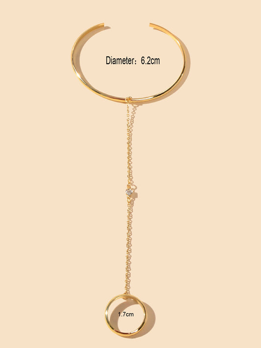 Punk Gold Chain Open Cuff Bangle with Finger Statement Women Slave Bracelets-1
