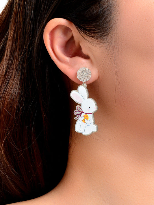 Glitter Bunny Earrings Cute Rabbit Stud Easter Egg Flower Holiday Gift Jewellery-1