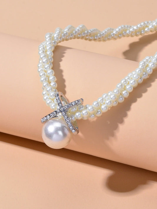 Retro Multi-layer Entangled Pearl Wedding Collar Necklace Beautiful Jewellery-1