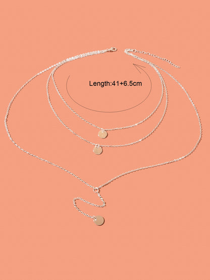 Boho Chic Multi-layer Gold Silver Chain Disc Pendant Long Lariat Y Drop Necklace-4