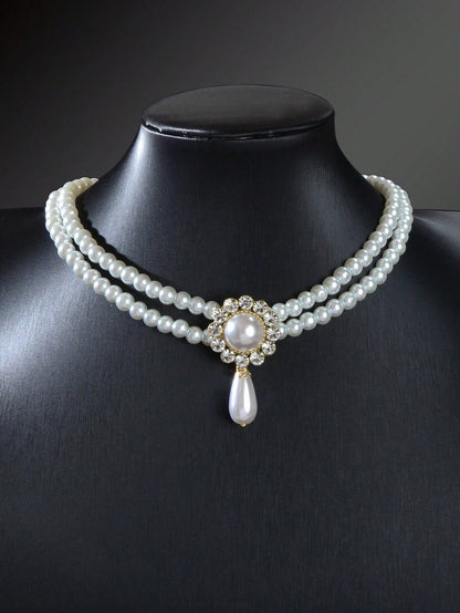 Elegant Double-Layered White Pearl Necklace Classic Jewelry-2