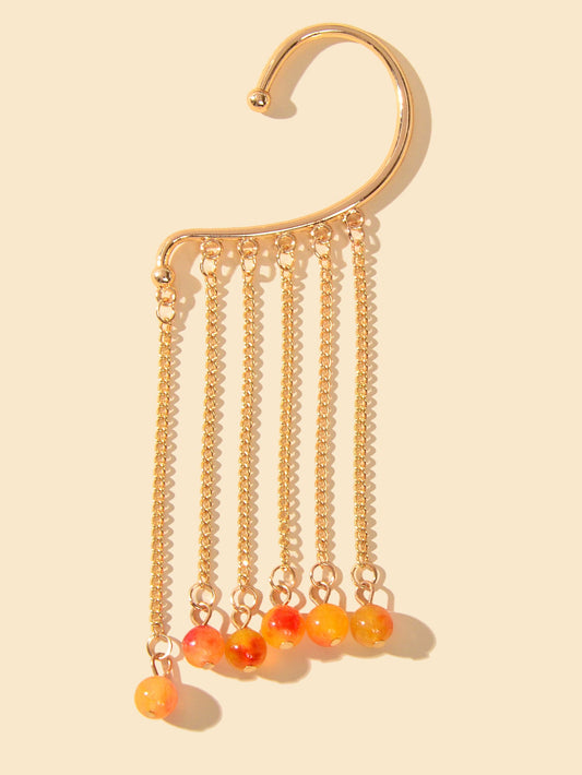 1pc Cartilage Jewellery Long Chain Tassel Orange Beads Charm Cuff Women Earrings-1