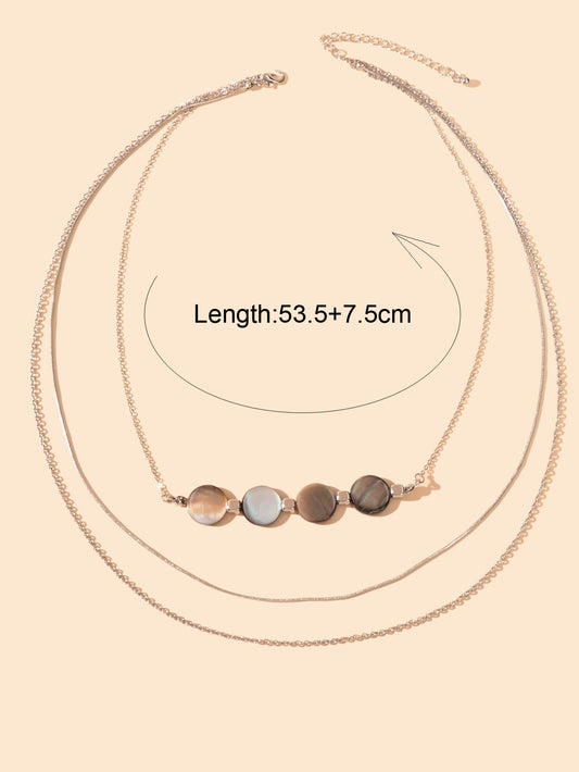 Multi-layer Silver Chain Shell Beads Chain Necklace Party Decoration Jewellery-1