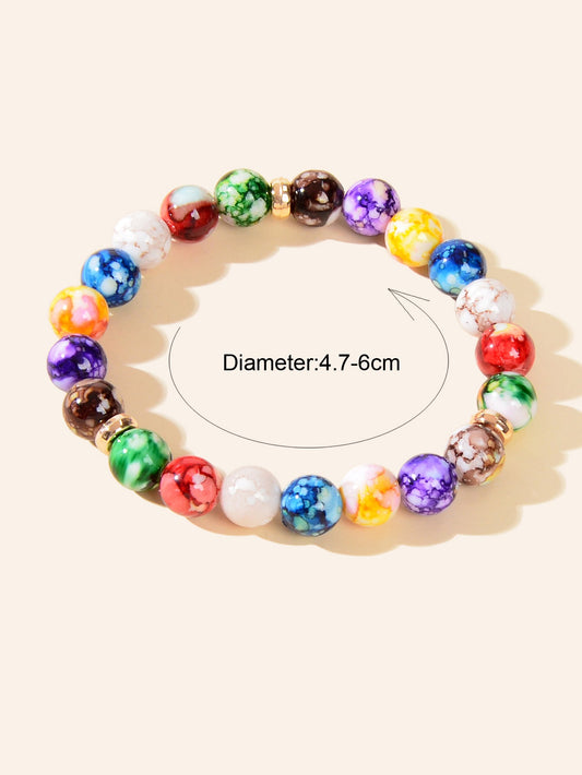Bohemian Ethnic Style Colourful Resin Stone Beaded Stretchy Bracelet for Holiday-1
