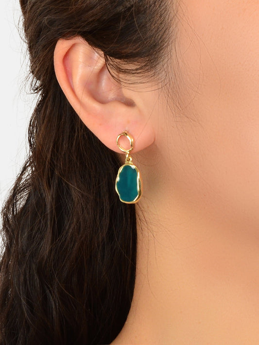 Blue Resin Gold Plated Geometric Hypoallergenic Stud Transparent Trendy Earrings-1