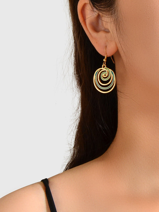 Party Decoration Women Blue Green Gold Circle Dangle Earrings Ladies Jewellery-1