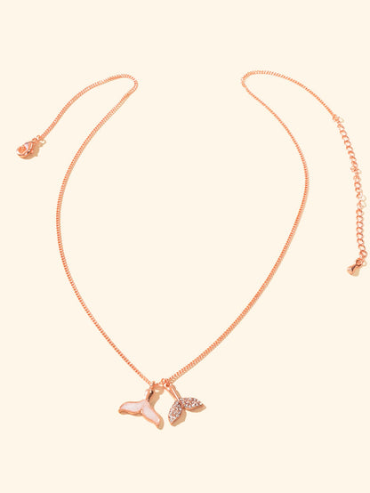 Ocean Series Jewellery Rose Gold Chain Enamel Rhinestone Mermaid Tail Necklace-1