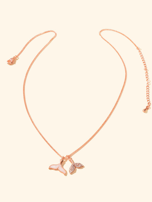Ocean Series Jewellery Rose Gold Chain Enamel Rhinestone Mermaid Tail Necklace-1