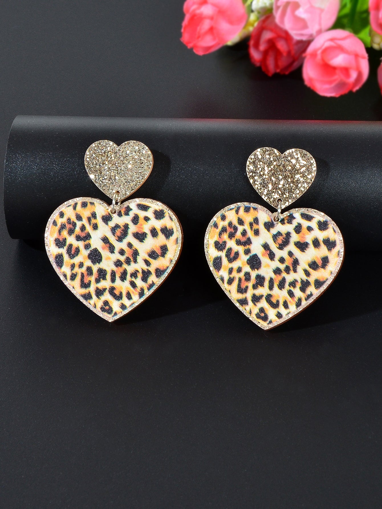Colourful Leopard Print Heart Pendant Earrings Wild Style Statement Jewellery-2