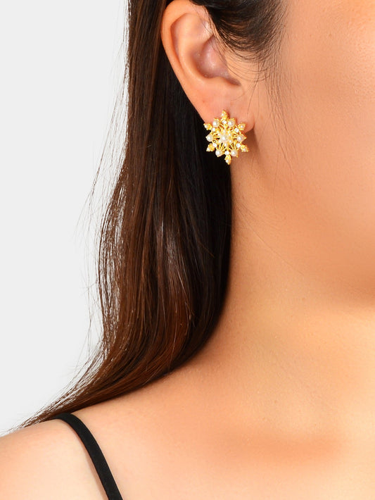 Pearl Rhinestone Gold Snowflake Stud Earrings Women Christmas Party Decoration-1
