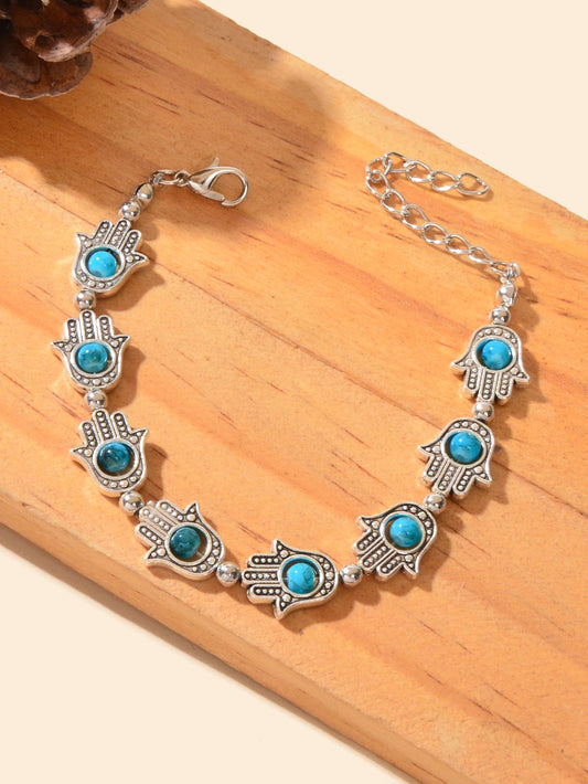 Ethnic Jewellery Vintage Handmade Blue Red Beaded Antique Silver Hand Bracelet-1