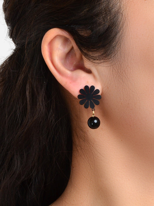 Black Flower Beads Dangle Pierced Personality Earrings Unique Chic Women Gift-1