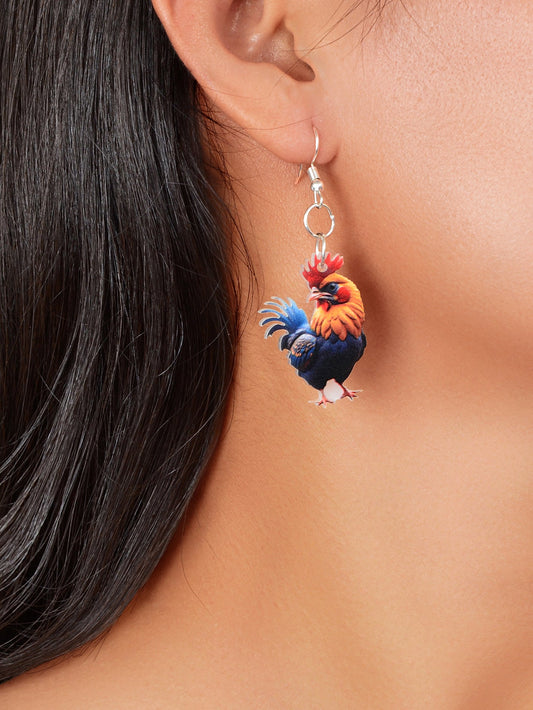 Vivid Rooster Acrylic Animal Dangle Earrings Women Vacation Chicken Jewellery-1