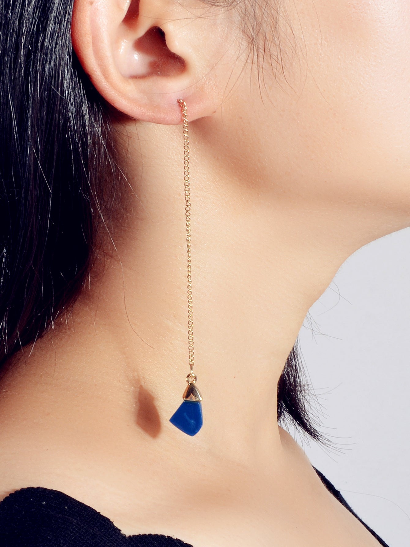 Ethnic American Jewellery Long Chain Black White Stone Boho Chic Dangle Earrings-6