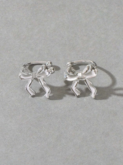 Cartilage Jewelry Clip on Design Silver Bowknot Ear Cuff Women Girls Earrings-1