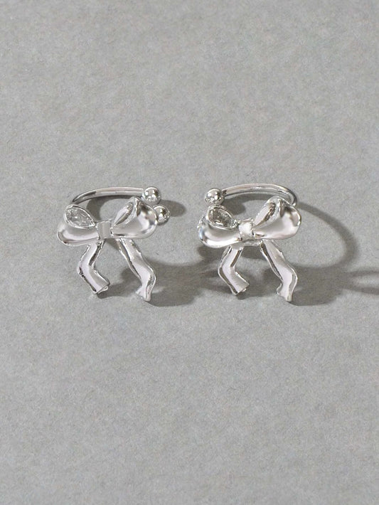 Cartilage Jewelry Clip on Design Silver Bowknot Ear Cuff Women Girls Earrings-1