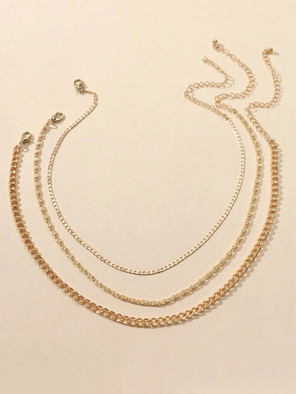 3 pcs Gold Silver Chain Boho Chic Minimalist Necklace Women Accessories Jewelry-2