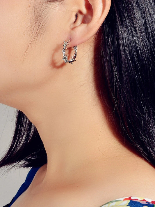 Silver Metal Geometric Small Hoop Earrings Women Accessories Ear Stud Jewellery-1