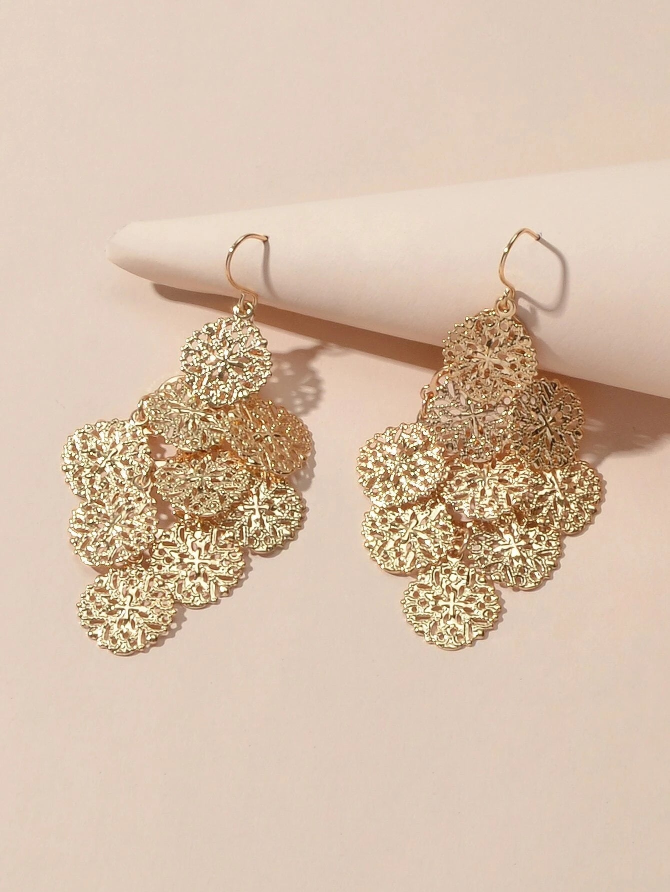 Fashion Jewellery Gold Hollow out Disc Charm Dangle Earrings Women Accessories-1