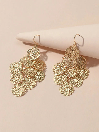 Fashion Jewellery Gold Hollow out Disc Charm Dangle Earrings Women Accessories-1