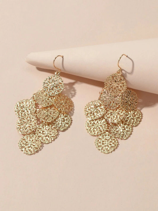 Fashion Jewellery Gold Hollow out Disc Charm Dangle Earrings Women Accessories-1
