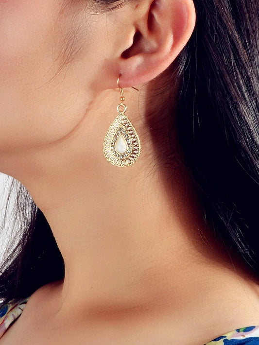 Rhinestone Decor White Crystal Water Drop Dangle Earrings Bohemian Accessories-1