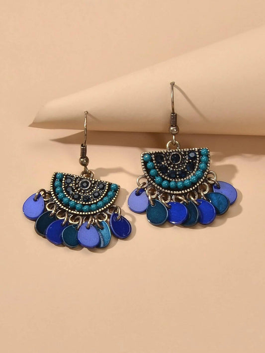 Boho Jewellery Blue Beads Sectored Water Drop Earrings Ethnic Women Accessories-1