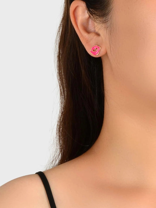 Cute Style Accessories Candy Color Hotpink Enamel Lips Small Stud Women Earrings-1