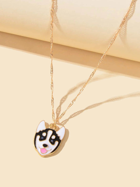 Cartoon Designer Jewelry Gold Link Chain White Black Enamel Dog Pendant Necklace-1