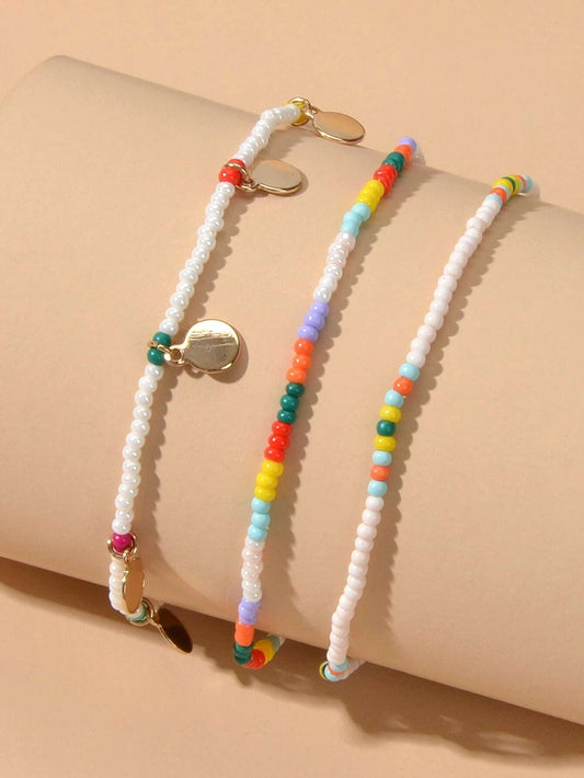 3pcs Bohemian Handmade Disc Charm Colorful Seed Beads Bracelet Ethnic Jewellery-1