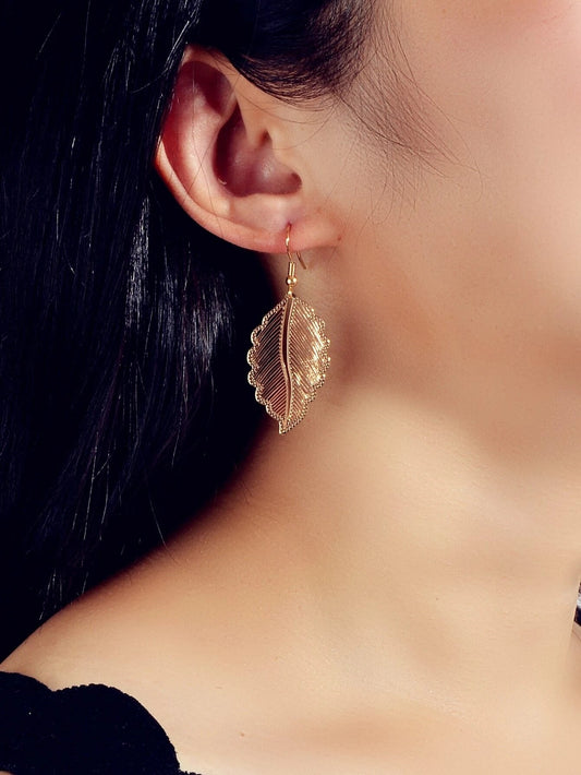 Hollow out Gold Tropical Leaf Drop Earrings Eardrop Accessories Dainty Jewellery-1