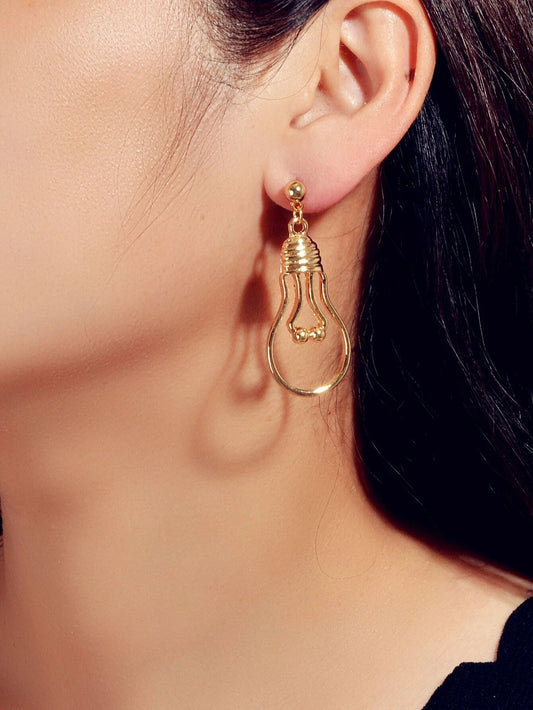 Punk Jewelry Gold Silver Metal Light Bulb Drop Statement Stunning Stud Earrings-1