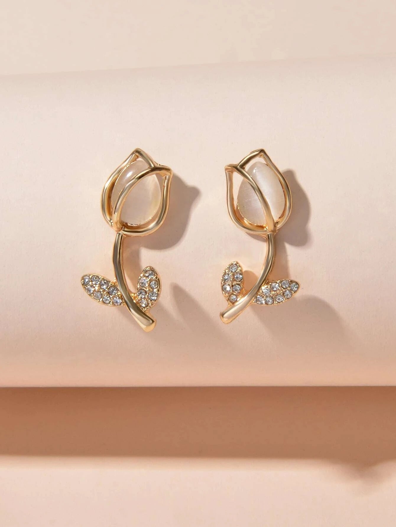 Gold Tone Fancy Gorgeous Crystal Stud Lovely Floral Earrings Party Gift Jewelry-2