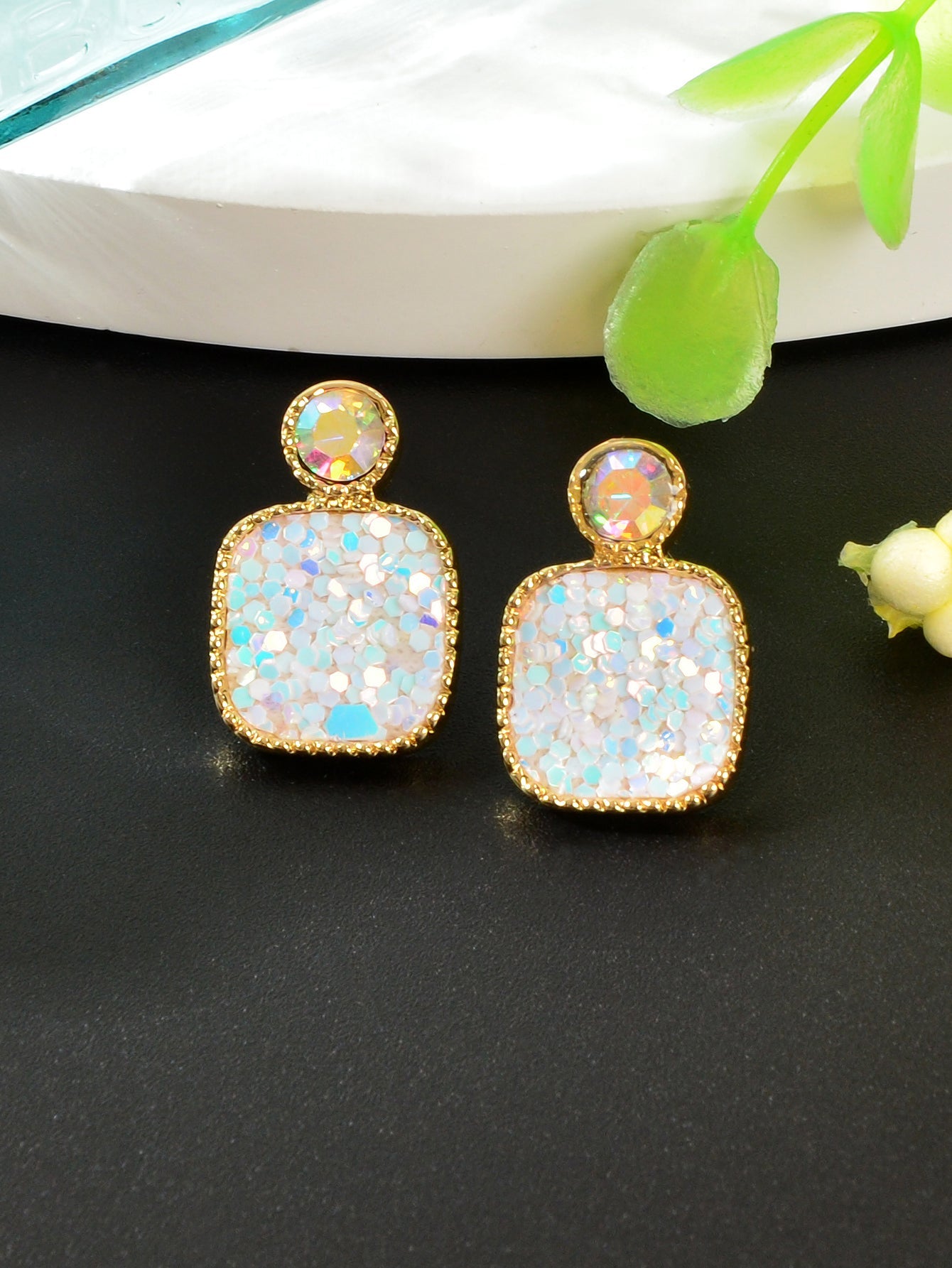 Colorful Square Glitter Sparkle Stud Earrings - Trendy Fashion Jewelry Accessory-4