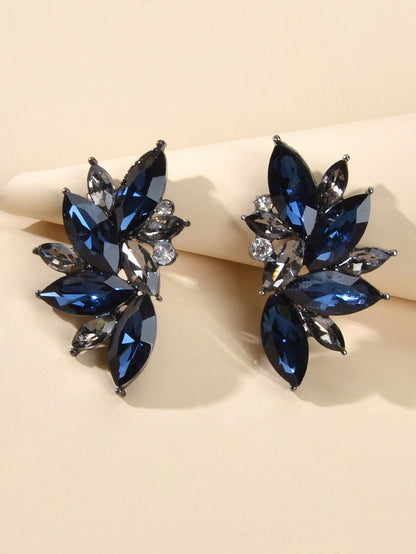 Female Luxurious Jewelry Sparkly Crystal Flower Stud Bridal Engagement Earrings-2