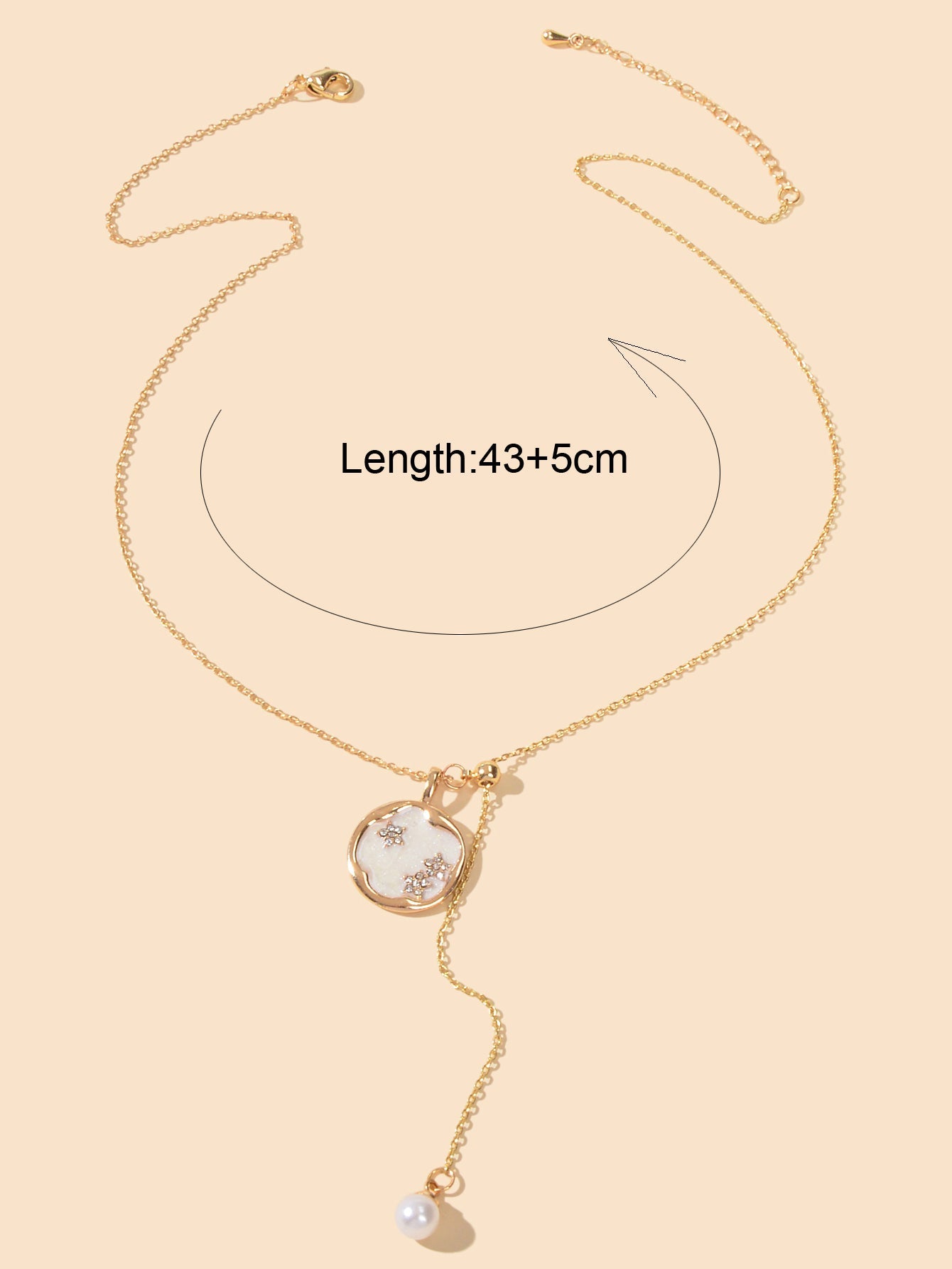 Exquisite Jewellery Gold Chain White Round Pendant Pearl Charm Y shape Necklace-2