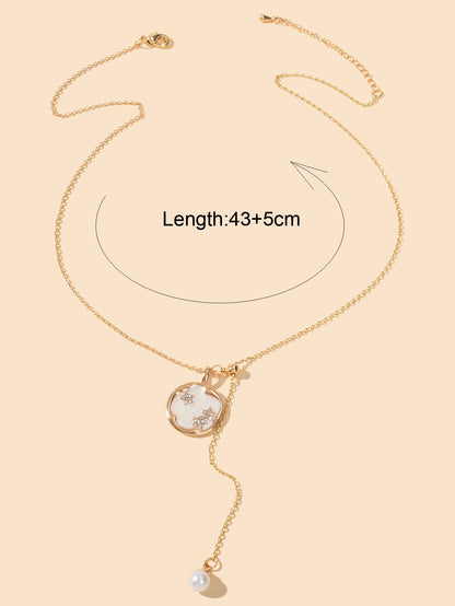 Exquisite Jewellery Gold Chain White Round Pendant Pearl Charm Y shape Necklace-2