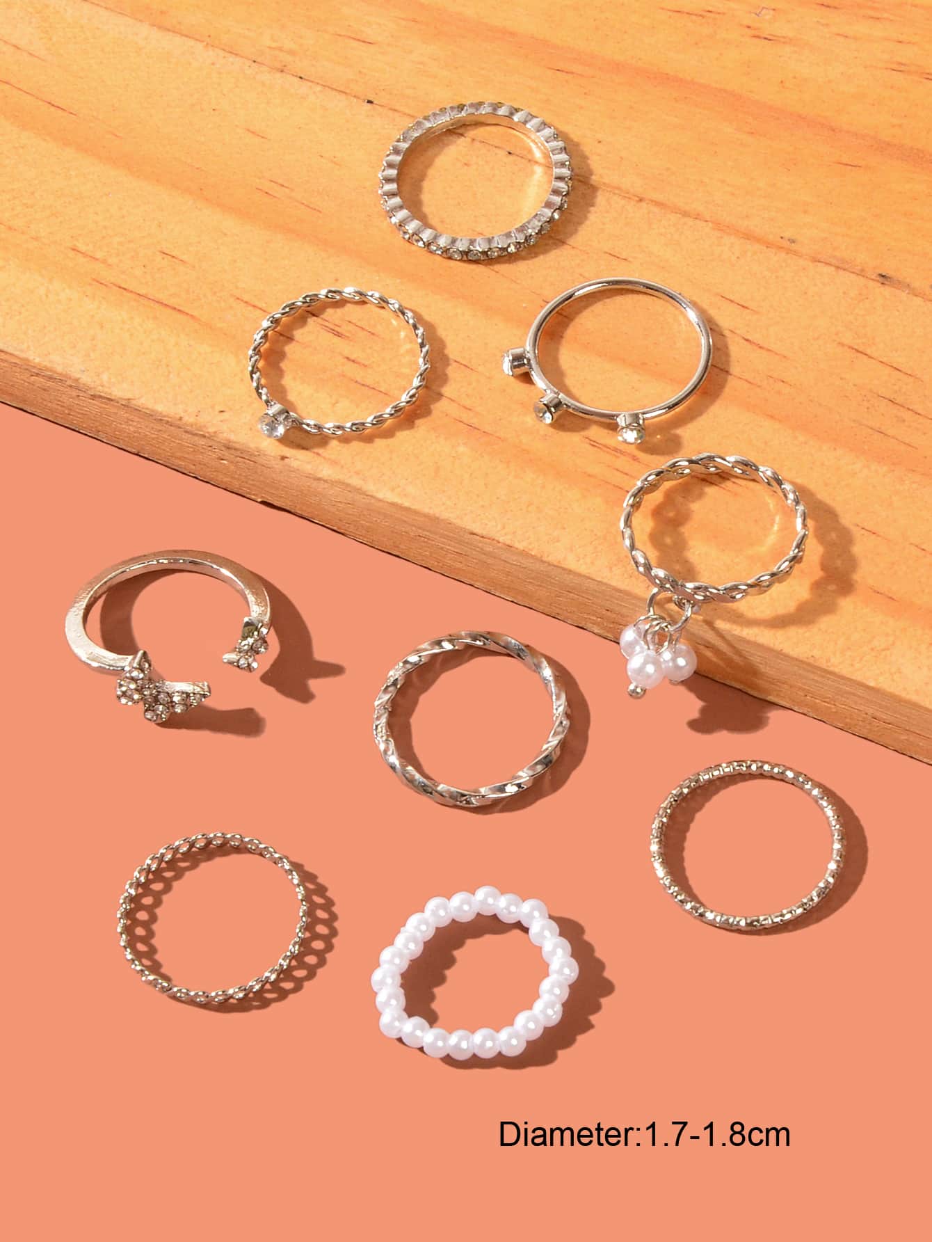 Set of Ten Silver Butterfly and Pearl Shaped Rings Elegant Statement Collection-3