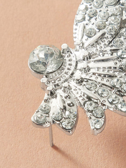 Rhinestone Decoration Silver Wing Stud Cartilage Wrap Clip Earrings Ear Cuff 1pc-2