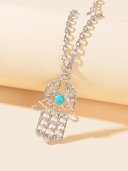 Dainty Gold Silver Chain Hollow Hamsa Hand Boho Charm Necklace Protection Lucky-2
