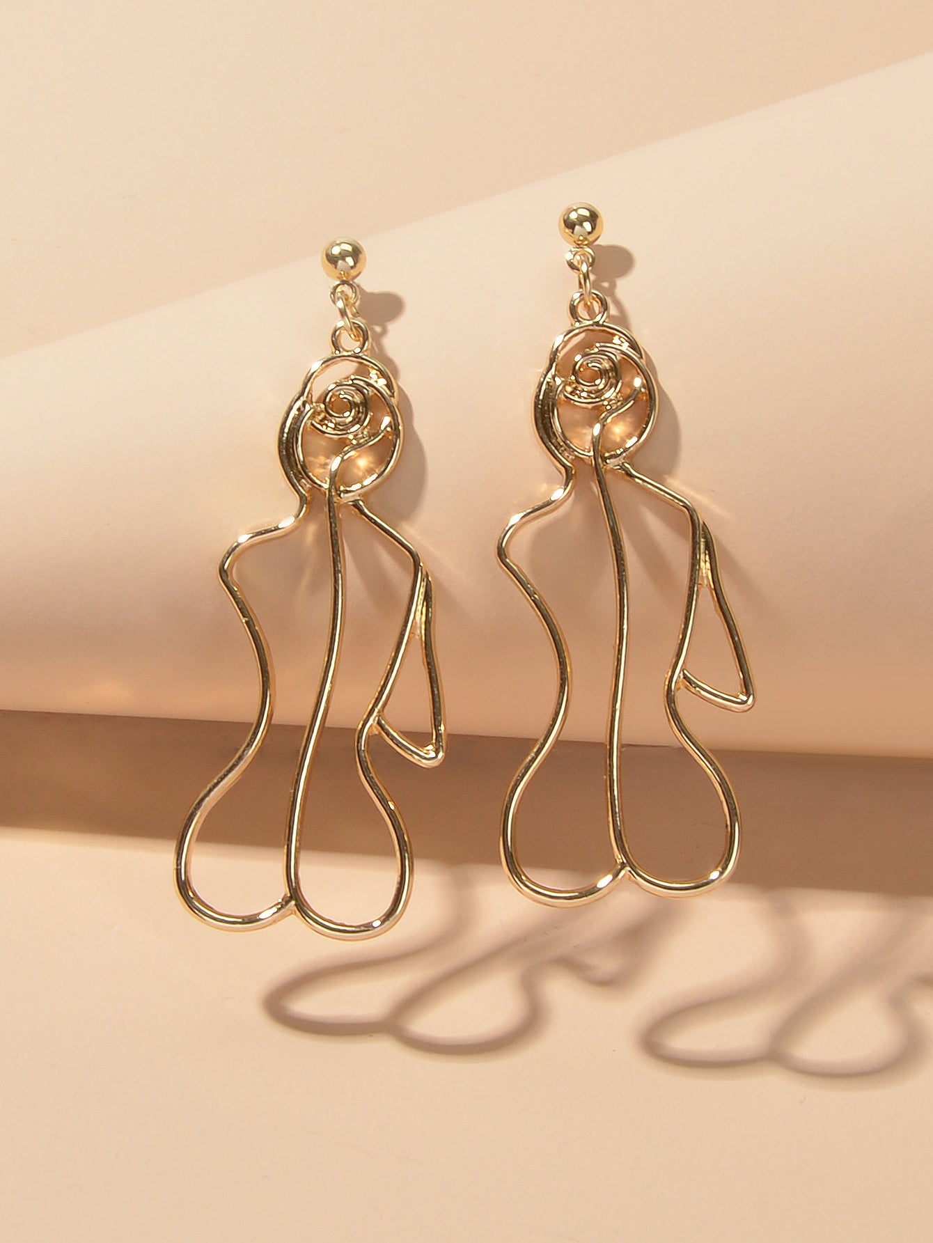 Creative Gold Hollow Statement Geometric Fun Abstract Art Female Body Earrings-0