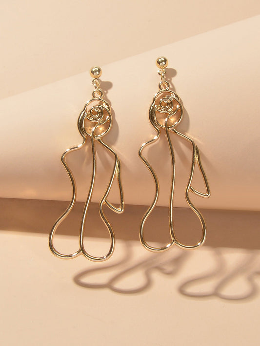 Creative Gold Hollow Statement Geometric Fun Abstract Art Female Body Earrings-0